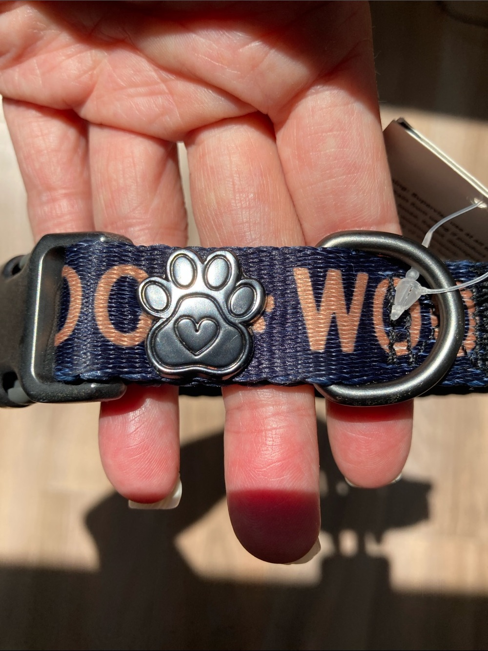 Dog collar woof printed collar with metal paw print & heart embellished accent - Picture 12 of 13